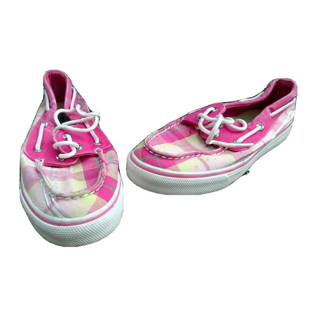 SPERRY Top Sider Pink Plaid Boat Shoes Flats Sneakers Womens Sz 7 Yellow Green